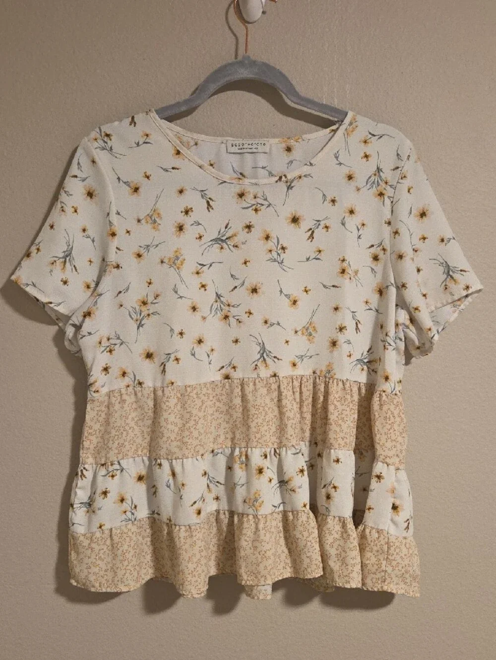 Anthropologie Paper Crane Floral Tiered Peplum Top - Size L (Fits Small)